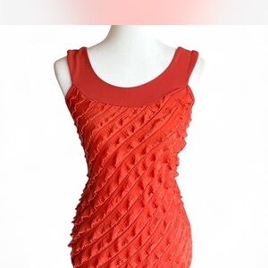Harve Benard Orange and Red Ruffled Tiered Mini Dress